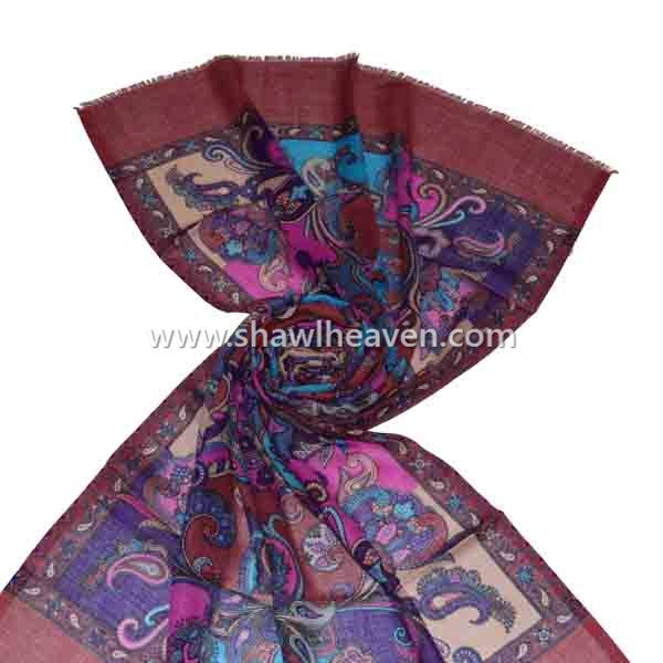 Digital print wool scarves and shawls
